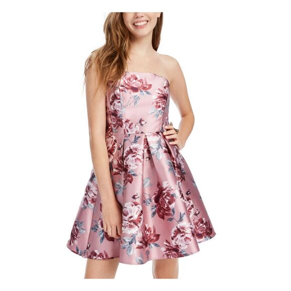 SPEECHLESS Dresses & Skirts - SPEECHLESS Womens Pink Floral Strapless Short Fit + Flare Dress 11